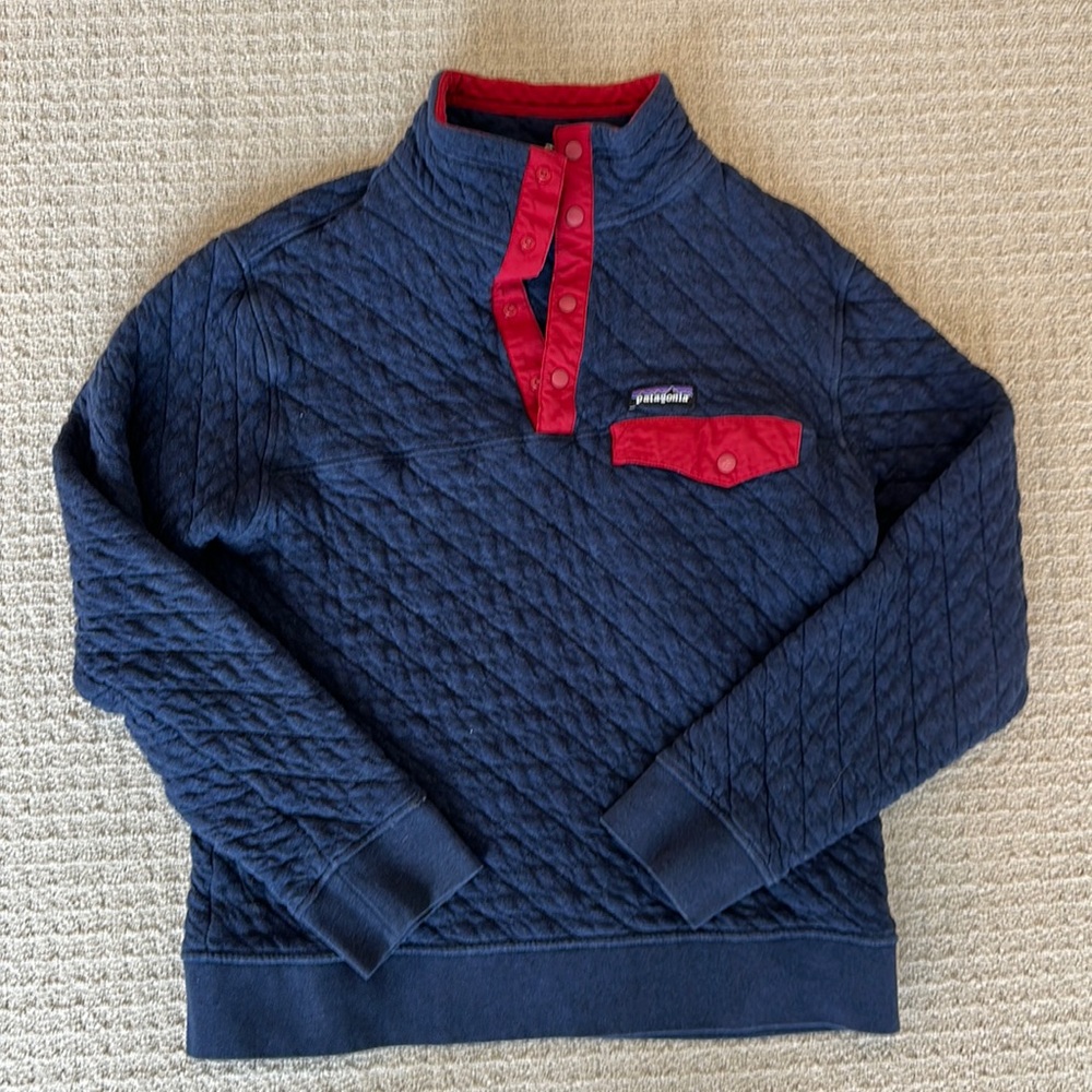 Men’s Patagonia Cotton Quilt Snap T Pullover - Size Medium - Navy/Red